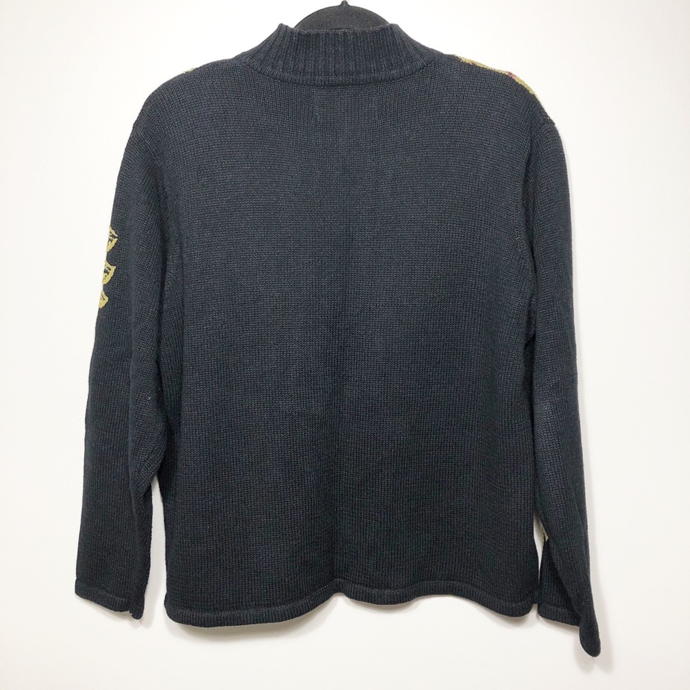 Tiara Embroidered Zip Cardigan Leaf Design Black Size M - Picture 3 of 7